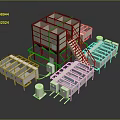 Industrial Building Featuring Modular Structure With Processing Units Staircase And Pipes 3d model