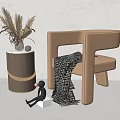Modern Beige Leisure Chair With Black White Checkered Blanket And Wooden Side Table Decor