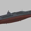 Detailed Aircraft Carrier Model With Gray Deck Red Bottom Island And Runway