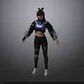 3D Character With Black Short Hair Accessory Colorful Jacket Cropped Top Ripped Pants White Sneakers