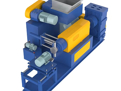 Blue And Yellow Industrial Processing Equipment With Motors And Rollers 3d model