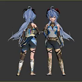 Anime Style Character With Blue Hair And Detailed Outfit Design