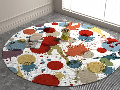 Round Area Rug With Colorful Paint Splatter Design For Living Room Floor Decoration 3d model
