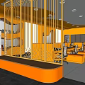 Modern Public Office Space With Orange Workstations Computers And Ergonomic Chairs Open Layout Design 3d model