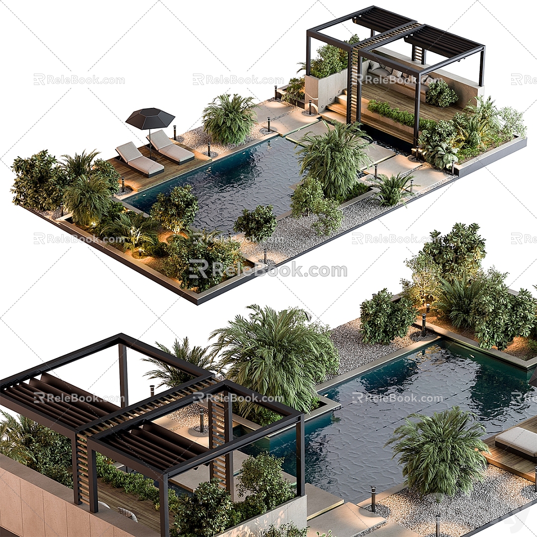 Landscape Landscape Green Flower Pool Villa Landscape Landscape Swimming Pool 3d model