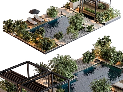 Landscape Green Flower Pool Villa Landscape Swimming Pool 3d model