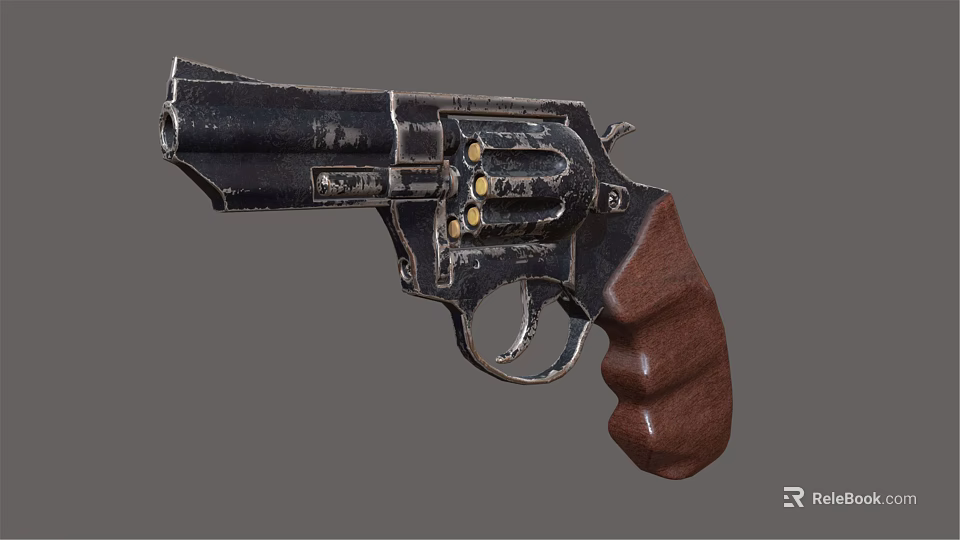 Vintage Revolver With Wooden Grip Worn Metal Parts And Cylinder With Bullets 3d model 