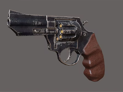 Vintage Revolver With Wooden Grip Worn Metal Parts And Cylinder With Bullets 3d model