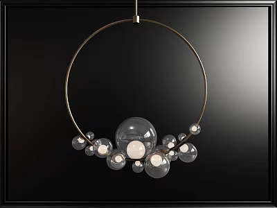 Modern Minimalist Chandelier With Golden Circular Frame And Transparent Glass Orbs 3d model