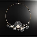 Modern Minimalist Chandelier With Golden Circular Frame And Transparent Glass Orbs