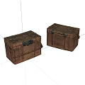 Two Vintage Brown Wooden Storage Boxes With Metal Locks And Handles