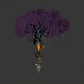 Enchanted Fantasy Tree With Purple Foliage Canopy Blue Glowing Accents And Spiked Root Base