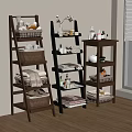 Modern Wooden Shelves for Home Storage with Baskets Towels Bottles and Plants