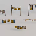 Clotheslines With Hanging Various Colored Clothes In Outdoor Setting