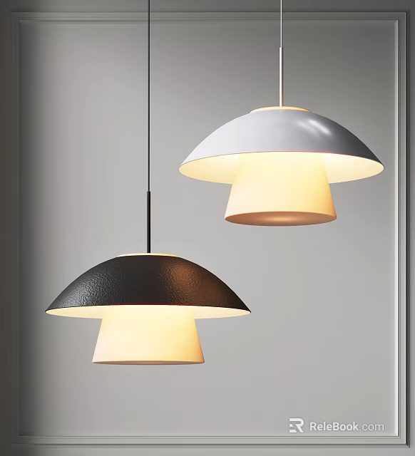 Modern Black and White Pendant Lights With Mushroom Shaped Layered Shades 3d model 
