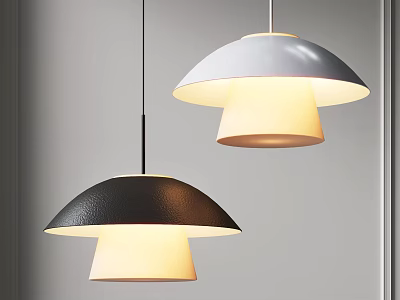Modern Black and White Pendant Lights With Mushroom Shaped Layered Shades 3d model