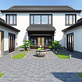 Traditional Chinese Detached Villa With Tiled Roof White Walls Courtyard And Green Surroundings