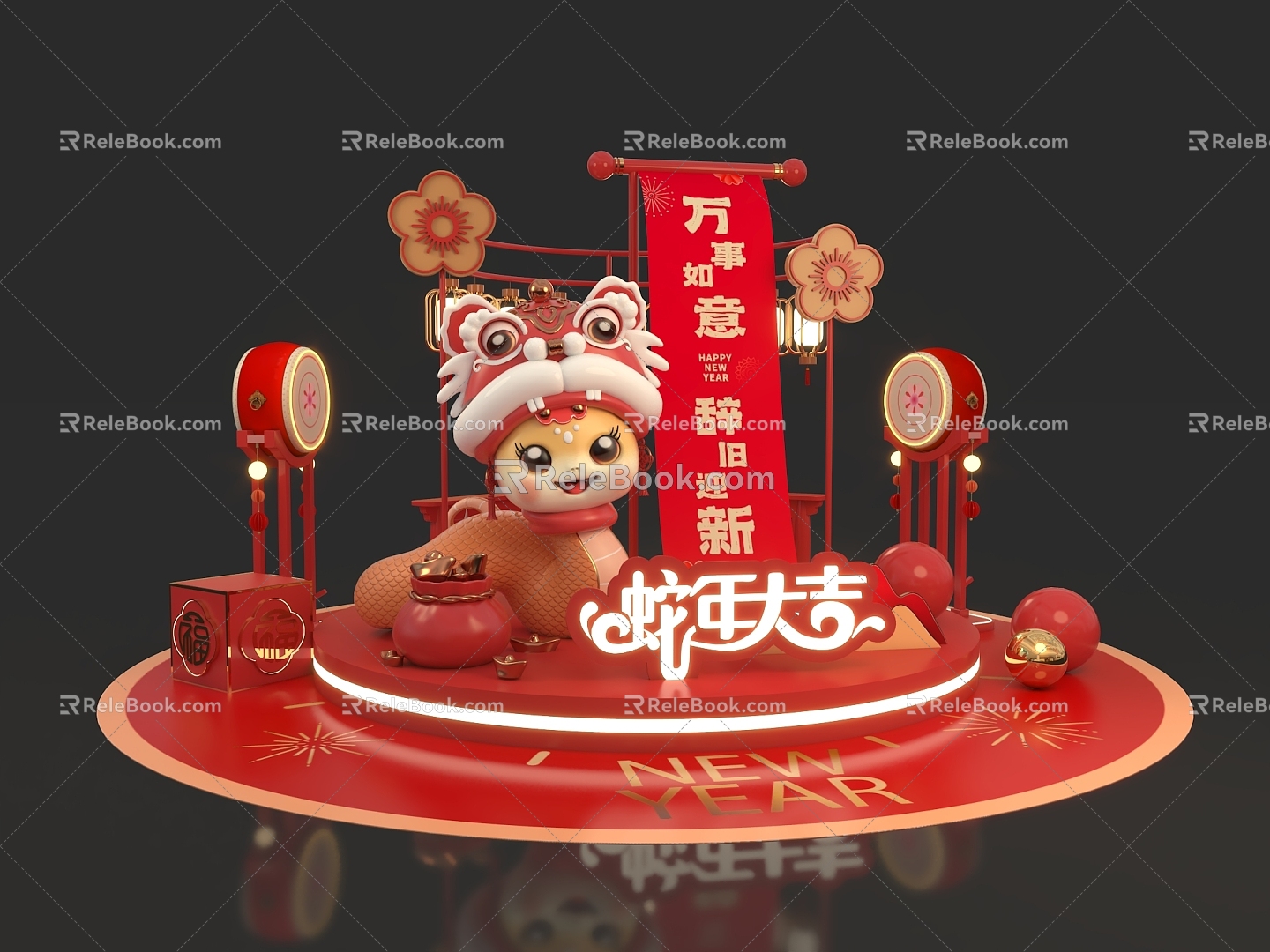 Modern Year of the Snake New Year Meichen Photo Pin Point 3d model