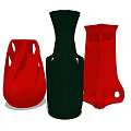 Three Red And Green Vases With Unique Decorative Designs For Home Decoration