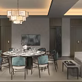 Elegant Private Box Interior With Sofa Dining Table Chandelier And City View Through Windows 3d model