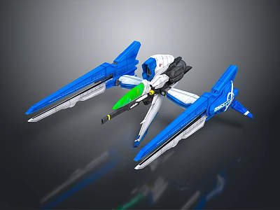 Futuristic Spacecraft Model With Blue Wings White Body And Green Detailed Structure 3d model