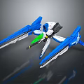Futuristic Spacecraft Model With Blue Wings White Body And Green Detailed Structure