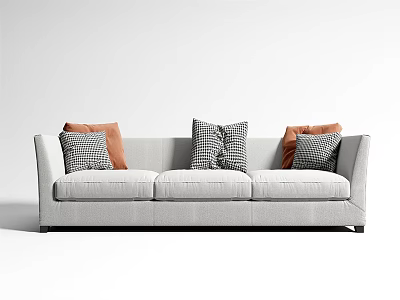 Modern Light Gray Three Seater Sofa With Orange And Checkered Pillows 3d model