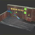 Industrial Red Brick Wall Interior Scene With Metal Staircase And Windows
