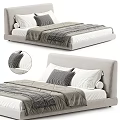 Double Bed With Light Gray Headboard White Pillows And Geometric Pattern Blanket 3d model
