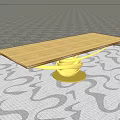 Modern Dining Table With Light Wood Top And Golden Spiral Base On Patterned Floor