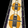 Spacious Indoor Basketball Court With Wooden Flooring Hoops Digital Scoreboard And Large Windows