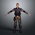 3D Tactical Character Model Standing With Arms Outstretched In Armor Vest And Kneepads