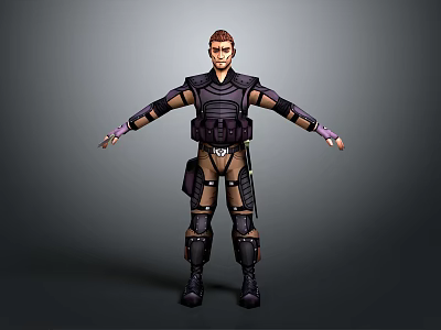 3D Tactical Character Model Standing With Arms Outstretched In Armor Vest And Kneepads 3d model
