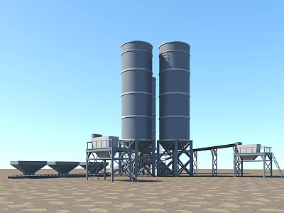 Industrial Heavy Duty Concrete Mixing Plant With Twin Silos And Conveyor System 3d model