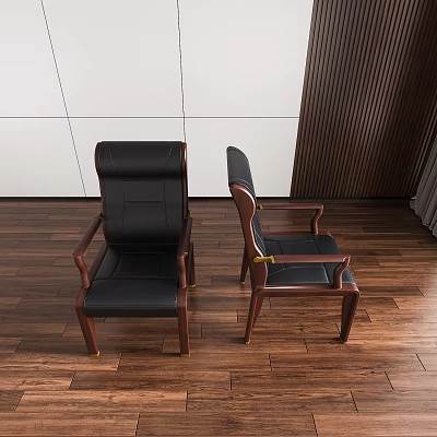 Ergonomic Black Leather Office Chairs With Wooden Frame Armrests And Padded Seats 3d model