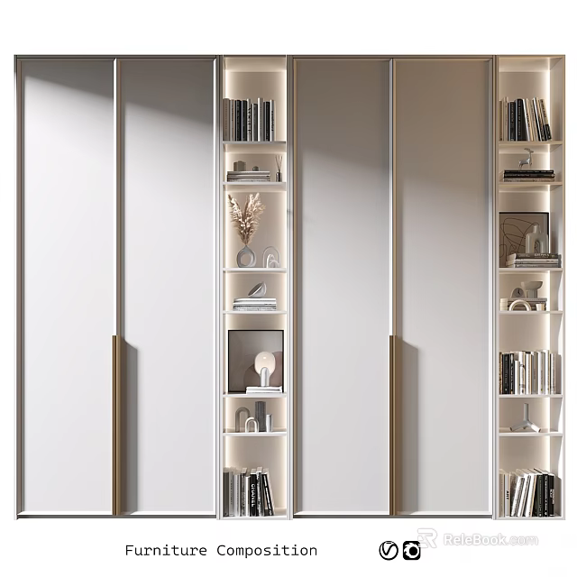 Elegant Modern Multilayer Bookshelf With Decorative Items And Books 3d model 