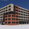 Modern Multi Storey Office Building With Beige Orange Facade And Large Windows 3d model