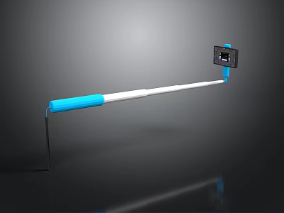 Selfie Stick With Blue And White Extendable Pole And Phone Holder 3d model