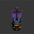 Decorative Wooden Water Vessel With Purple Flag Blue Sail And Lanterns