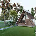 Triangular Roof Wooden House Surrounded by Trees and Green Lawn