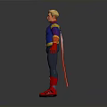 Superhero Character With Blue Top Red Cape And Gold Accents In Standing Pose