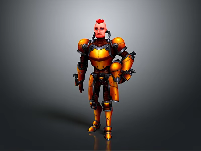 Orange Armored Warrior Character with Red Hair in Full Body Sci Fi Armor Design 3d model