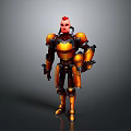 Orange Armored Warrior Character with Red Hair in Full Body Sci Fi Armor Design