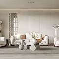 Quiet Living Room Double Sofa Single Sofa Lamb Wool Walnut Sofa 3d model