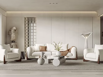 Quiet Living Room Double Sofa Single Sofa Lamb Wool Walnut Sofa 3d model