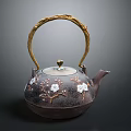 Traditional Ceramic Tea Kettle With Golden Handle And Plum Blossom Design