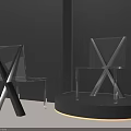 Transparent Acrylic Dining Chairs With X Shaped Design On Black Display Platform