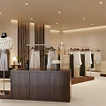Modern Clothing Store Interior With Hanging Dresses Shirts Mannequin Display And Wooden Counter