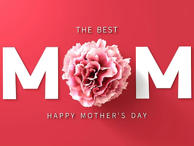 Red Background Wall with White MOM Letters and Pink Carnation for Happy Mother's Day 3d model