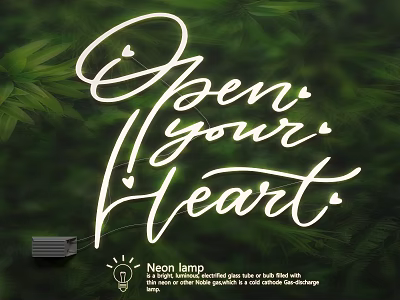 Neon Lamps Combination With Open Your Heart Lettering And Green Leafy Background 3d model